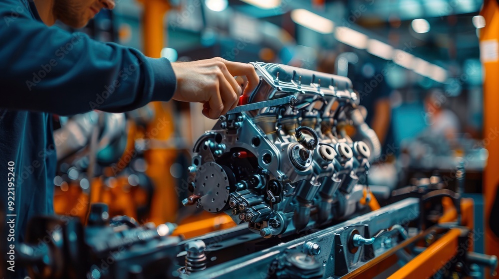 A racing car engine being prepped for a high-speed event, with mechanics working diligently to ensure peak performance, capturing the excitement and precision of motorsport engineering. A racing car engine being prepped for a high-speed event, with mechanics working diligently to ensure peak performance, capturing the excitement and precision of motorsport engineering.