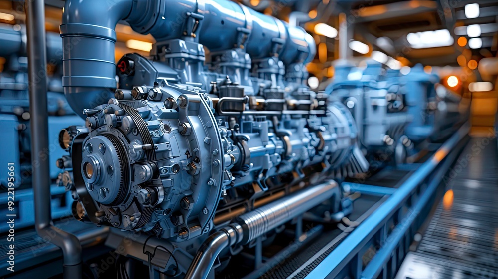 A large industrial generator engine, with its heavy-duty construction and cooling systems, representing the power generation capabilities for large-scale operations. A large industrial generator engine, with its heavy-duty construction and cooling systems, representing the power generation capabilities for large-scale operations.