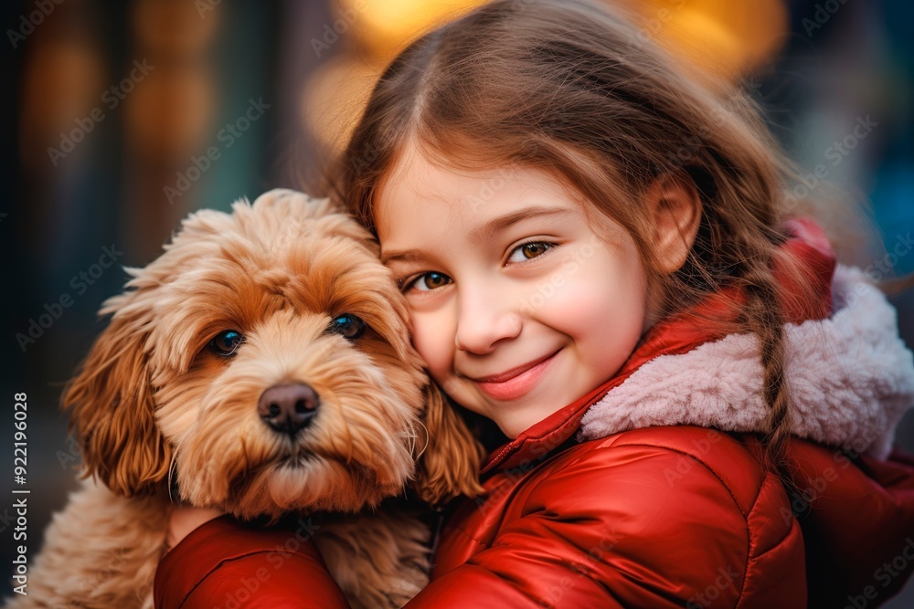 Adorable outdoors portrait embracing her dog. Close up shot Adorable outdoors portrait embracing her dog. Close up shot