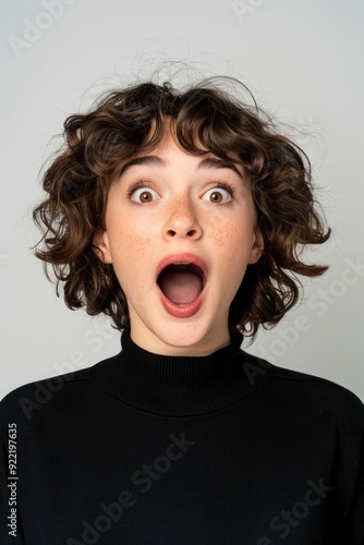 A Young Woman Reacting To Something She Heard, Isolated Against A White Wall