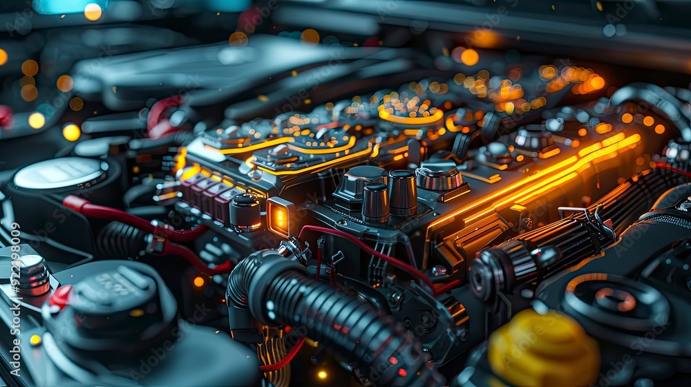 A high-tech engine diagnostic tool connected to an engine, highlighting the use of technology in modern automotive maintenance and repair. A high-tech engine diagnostic tool connected to an engine, highlighting the use of technology in modern automotive maintenance and repair.