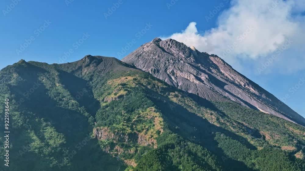 Drone view of Mount Merapi peak in Yogyakarta. Volcanoes in Indonesia. Drone view of Mount Merapi peak in Yogyakarta. Volcanoes in Indonesia.