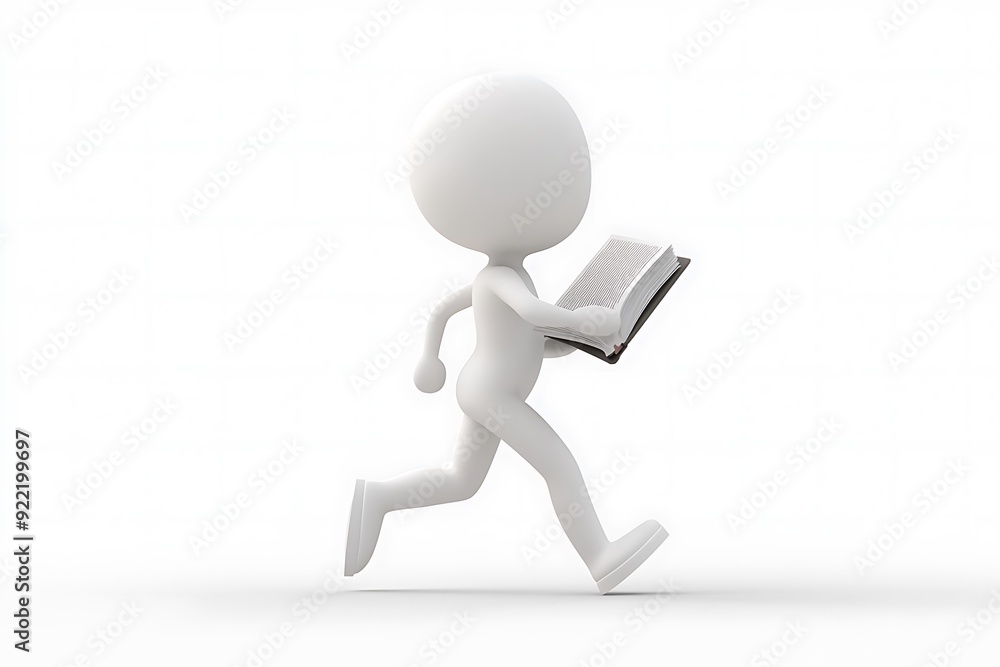 3d people running with a folder. 3d image. Isolated white background.