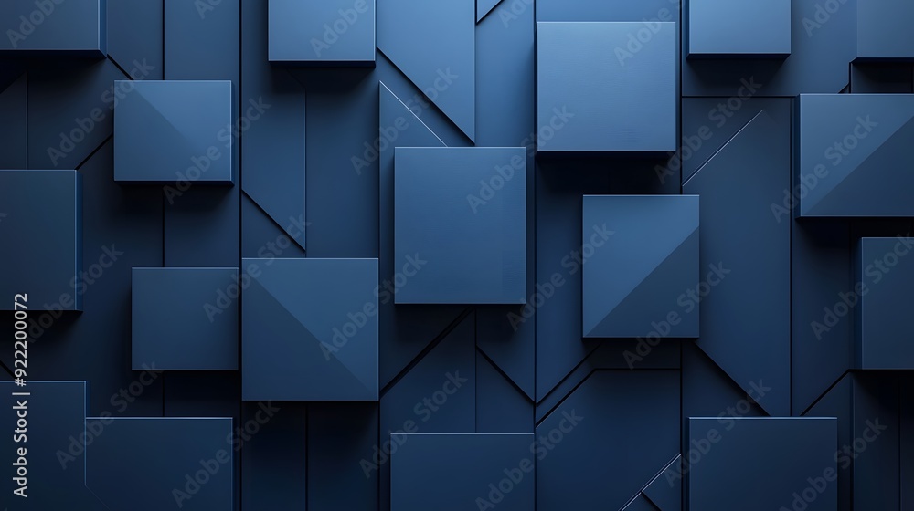 Abstract geometric pattern, navy blue color palette, overlapping squares and rectangles, textured surfaces, subtle gradients, architectural elements, modern art style. Abstract geometric pattern, navy blue color palette, overlapping squares and rectangles, textured surfaces, subtle gradients, architectural elements, modern art style.