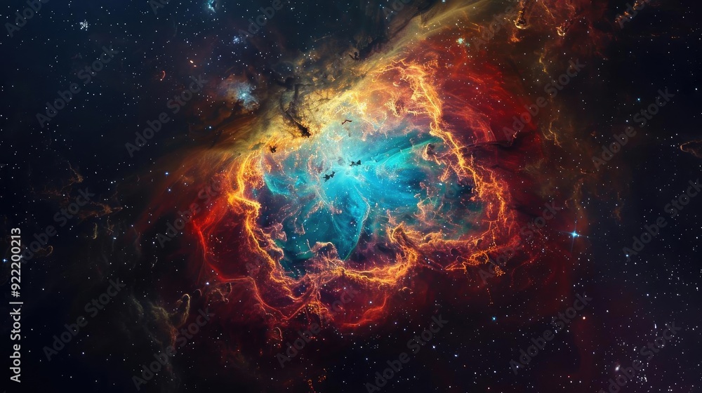 Stunning cosmic scene of a colorful nebula showcasing vibrant gas clouds and bright starlight in the vast universe. Stunning cosmic scene of a colorful nebula showcasing vibrant gas clouds and bright starlight in the vast universe.