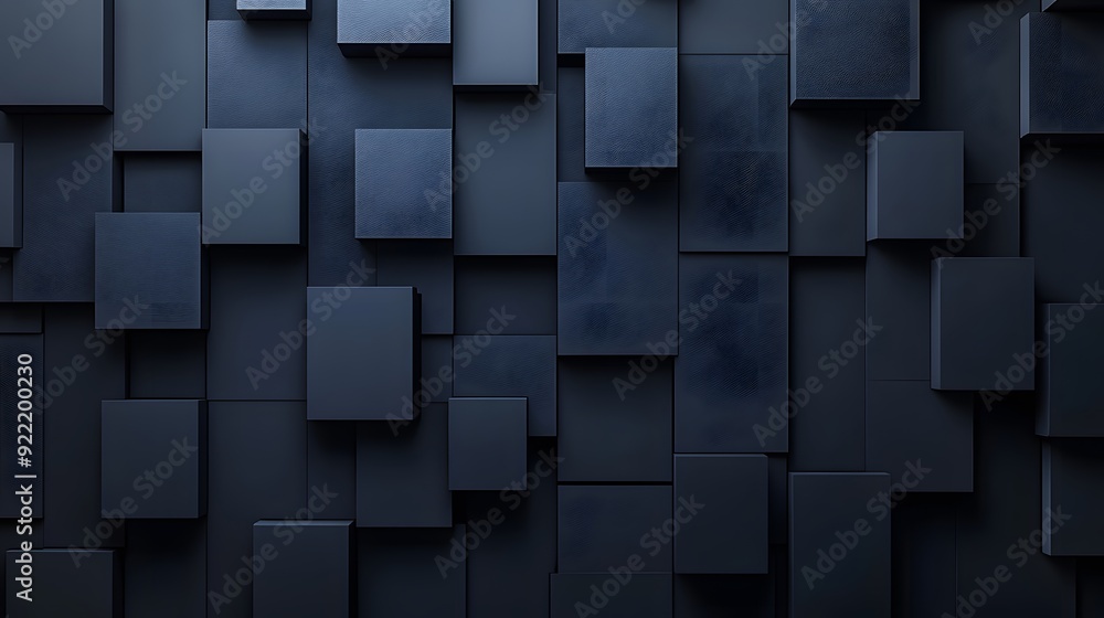 Abstract geometric pattern, navy blue color palette, overlapping squares and rectangles, textured surfaces, subtle gradients, architectural elements, modern art style. Abstract geometric pattern, navy blue color palette, overlapping squares and rectangles, textured surfaces, subtle gradients, architectural elements, modern art style.