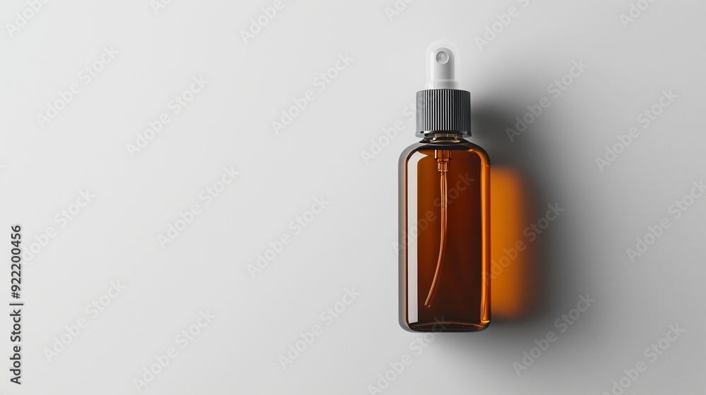 Glass dropper bottle with amber liquid on a white surface Glass dropper bottle with amber liquid on a white surface