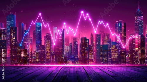 Abstract blue purple neon growing financial graph chart background