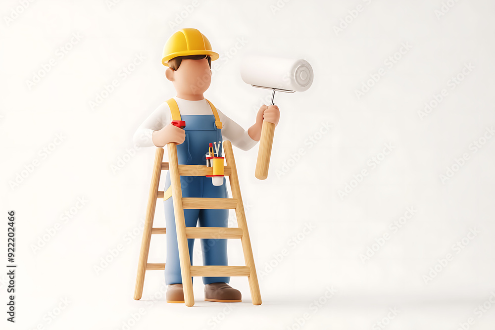 3d renderer image. White people with paint roller. Isolated white background. 3d renderer image. White people with paint roller. Isolated white background.