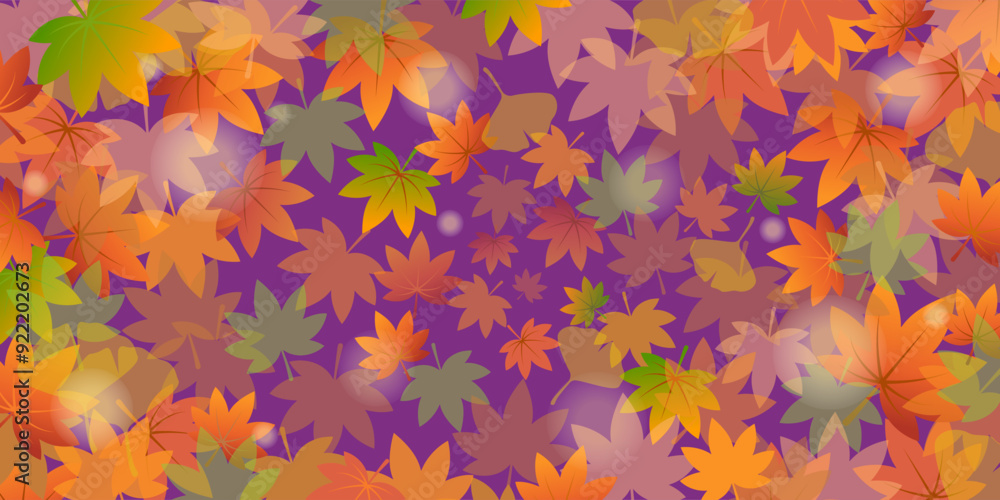 Obraz premium 秋にぴったりな、赤や緑の紅葉したカエデの葉が重なるベクター背景画像