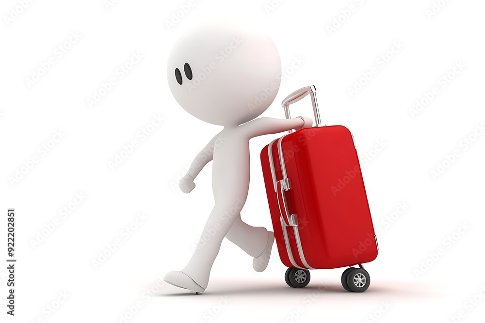 3d white human with red suitcase-isolated 3d white human with red suitcase-isolated