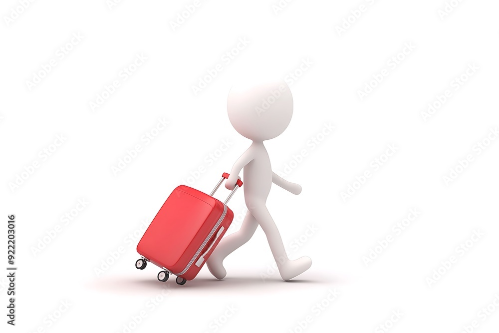 3d white human with red suitcase-isolated 3d white human with red suitcase-isolated