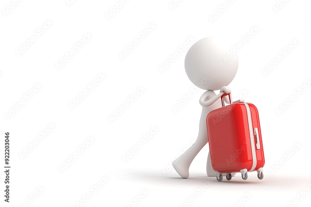 3d white human with red suitcase-isolated 3d white human with red suitcase-isolated
