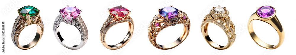 Fototapeta premium Gemstone ring png cut out element set