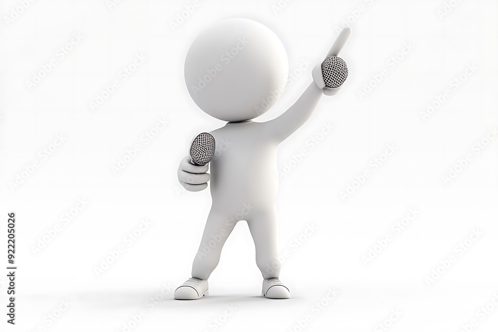 3D Character offering a microphone. Image relating to singing or public speaking in general. 3D Character offering a microphone. Image relating to singing or public speaking in general.