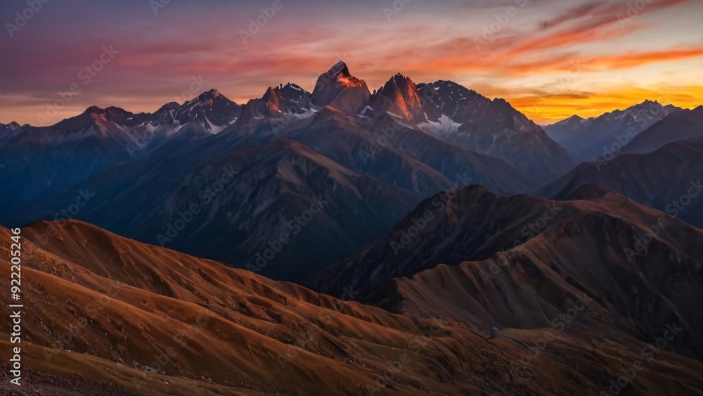 Obraz premium Mountain Sunset: Silhouettes Against a Colorful Sky