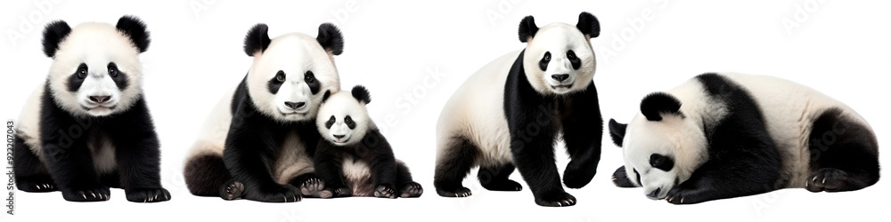 Fototapeta premium Panda wild animal png cut out element set