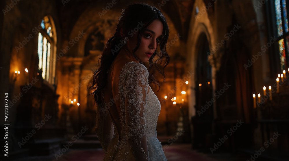 A vampire bride standing in a dark, candlelit chamber on halloween night, halloween, spooky, night time, eerie, vampires, haunted A vampire bride standing in a dark, candlelit chamber on halloween night, halloween, spooky, night time, eerie, vampires, haunted