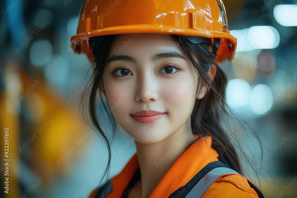 confident asian woman in construction uniform and safety helmet radiating pride and competence embodying empowerment in a traditionally maledominated field confident asian woman in construction uniform and safety helmet radiating pride and competence embodying empowerment in a traditionally maledominated field