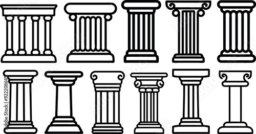 Antique columns vector icons set