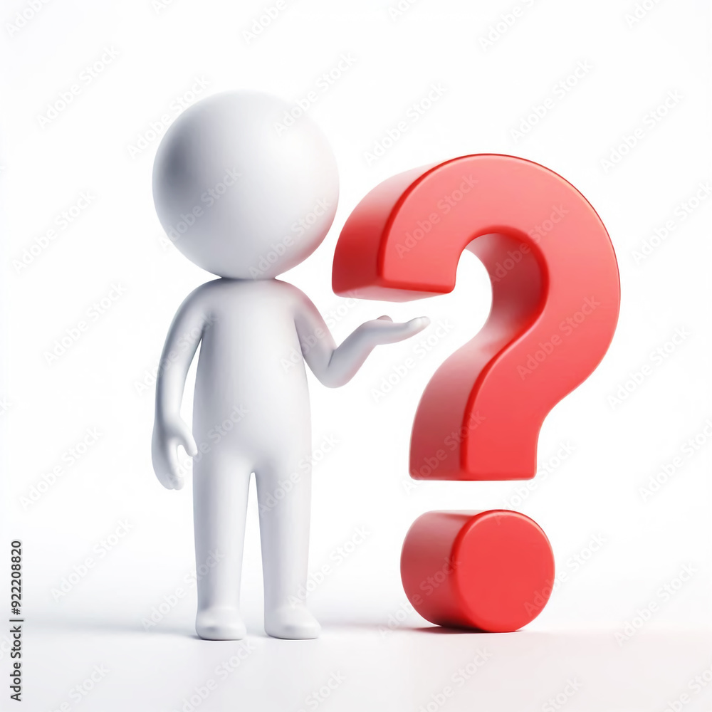 White 3D figure with question mark. Questions and solutions White 3D figure with question mark. Questions and solutions