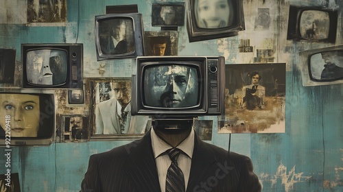 A Man With a Television for a Head in a Room Filled With Images