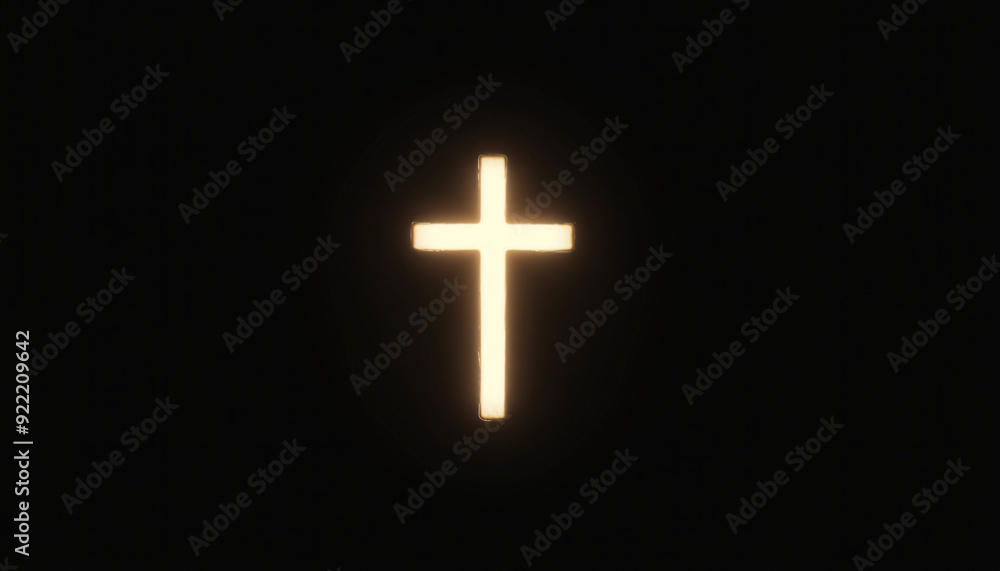 A glowing white cross on a stark black background, representing purity, hope, and the power of spirituality, ideal for meditation and religious events. A glowing white cross on a stark black background, representing purity, hope, and the power of spirituality, ideal for meditation and religious events.