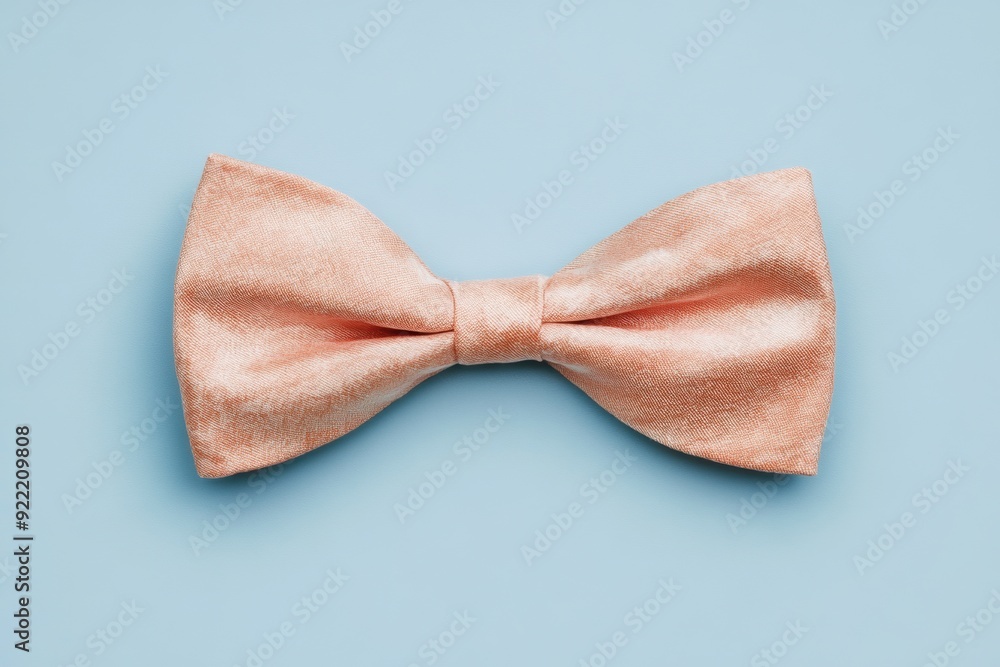 Elegant rose gold bow tie on blue background for formal attire Elegant rose gold bow tie on blue background for formal attire