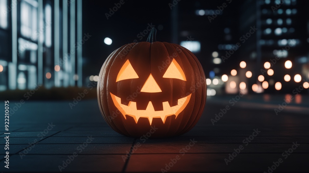 Fototapeta premium Augmented reality pumpkin parade, glowing digital decorations, high-tech festivity