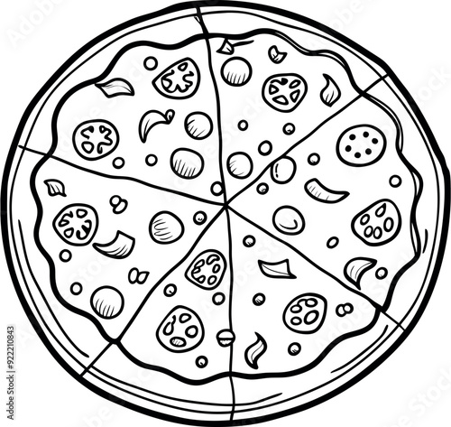 Tomatoe pizza vector hand drawn sketch