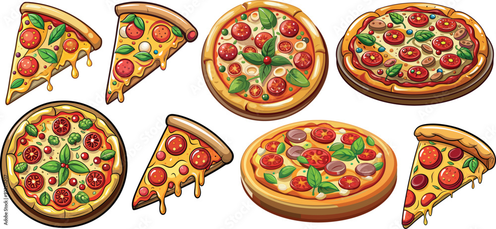 Set of kinds of pizza vector Set of kinds of pizza vector