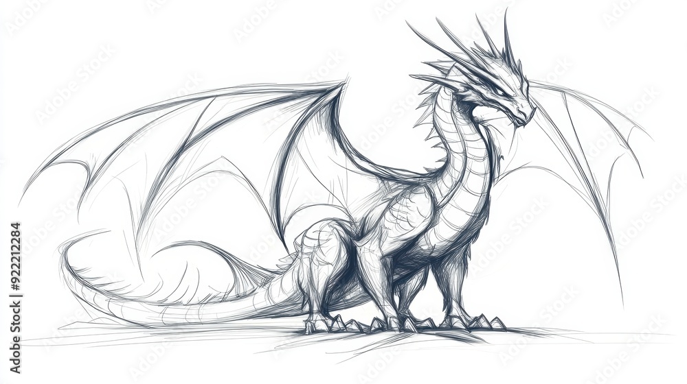 Fototapeta premium A sketch dragon drawing