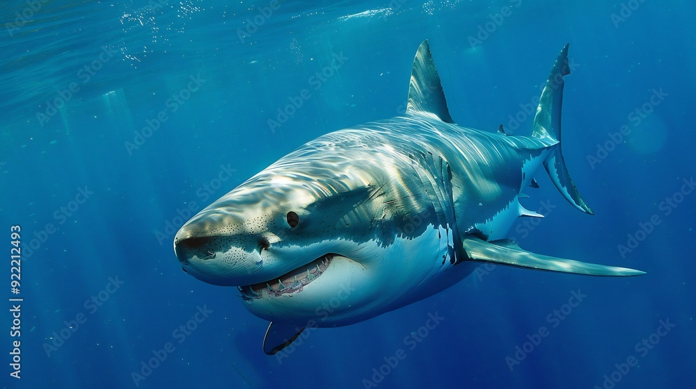Fototapeta premium Great white shark,carcharodon carcharias, swimming,