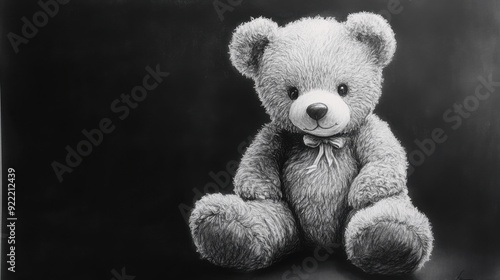 A teddy bear drawing sketch, black and white.