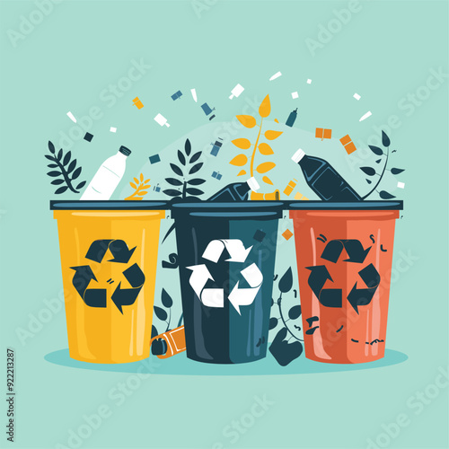 Overflowing recycling bin with scattered items