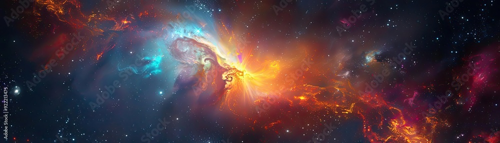 Fototapeta premium A stunning nebula in vibrant colors, showcasing the beauty of the universe and its cosmic mysteries. Perfect for space-themed projects.