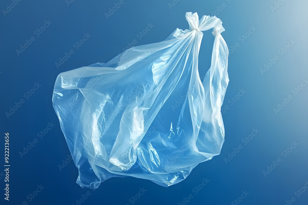 Fototapeta premium floating plastic bag on a blue background