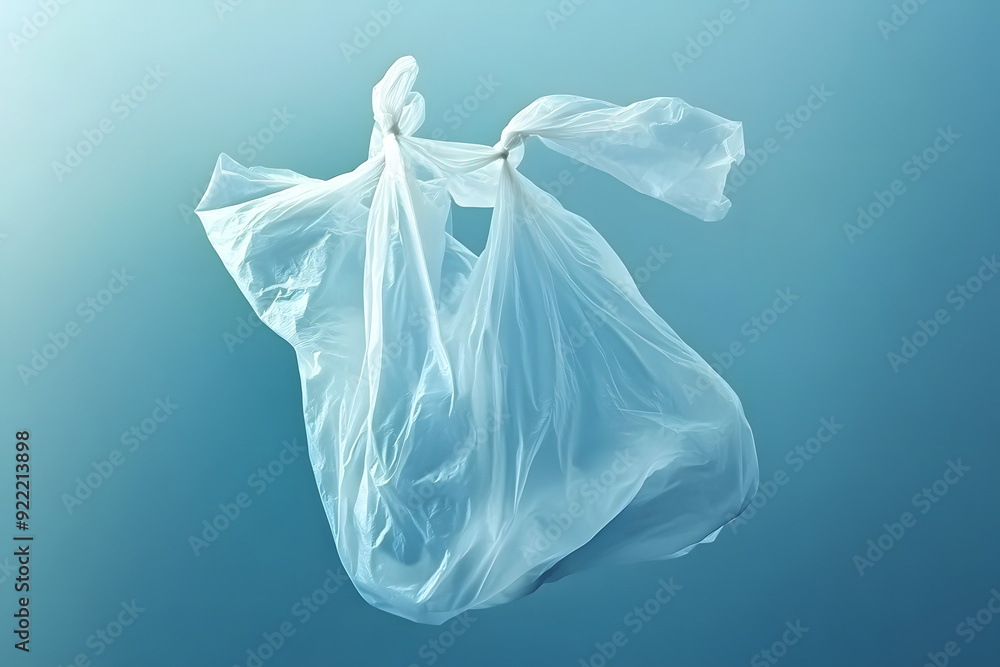 floating plastic bag on a blue background floating plastic bag on a blue background