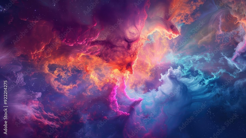 Fototapeta premium A stunning cosmic cloud filled with vibrant colors, creating a mesmerizing abstract galaxy with rich textures and depth.