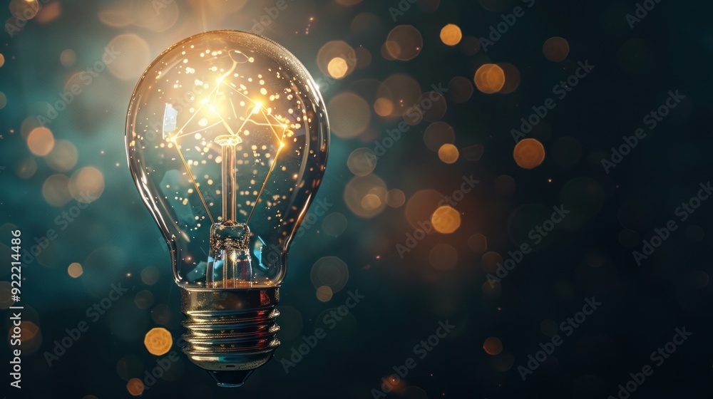 Glowing Light Bulb with Golden Sparkles Glowing Light Bulb with Golden Sparkles