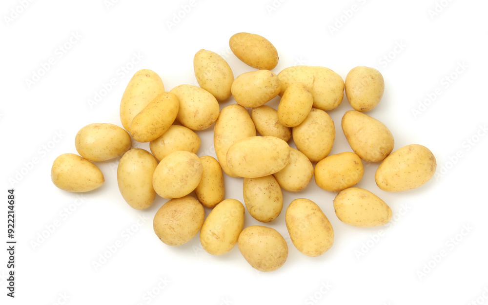 Pile of fresh young potatoes isolated on white, top view Pile of fresh young potatoes isolated on white, top view