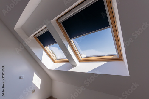 Interior shot of a roof windows. Dormer windows. Roof windows, Skylight