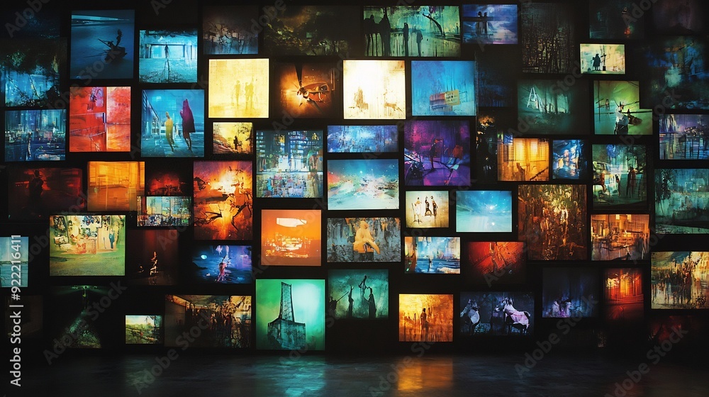 Wall of Abstract Visuals in a Dark Room Wall of Abstract Visuals in a Dark Room