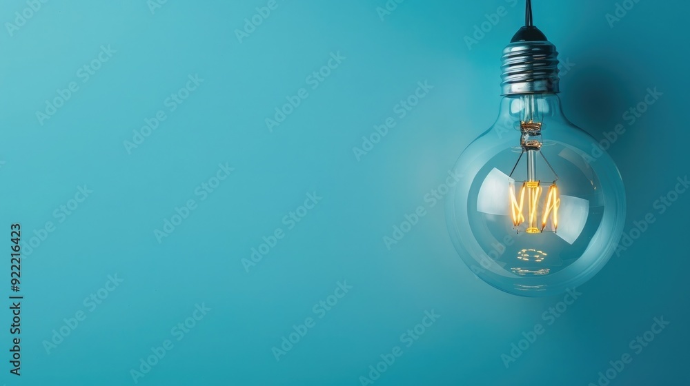 Bulb with lighting. Idea and Creative concept for startup new project. Technology object and Electrical part theme. Energy and Power saving theme. Copy space in the left side. Blue filter background Bulb with lighting. Idea and Creative concept for startup new project. Technology object and Electrical part theme. Energy and Power saving theme. Copy space in the left side. Blue filter background