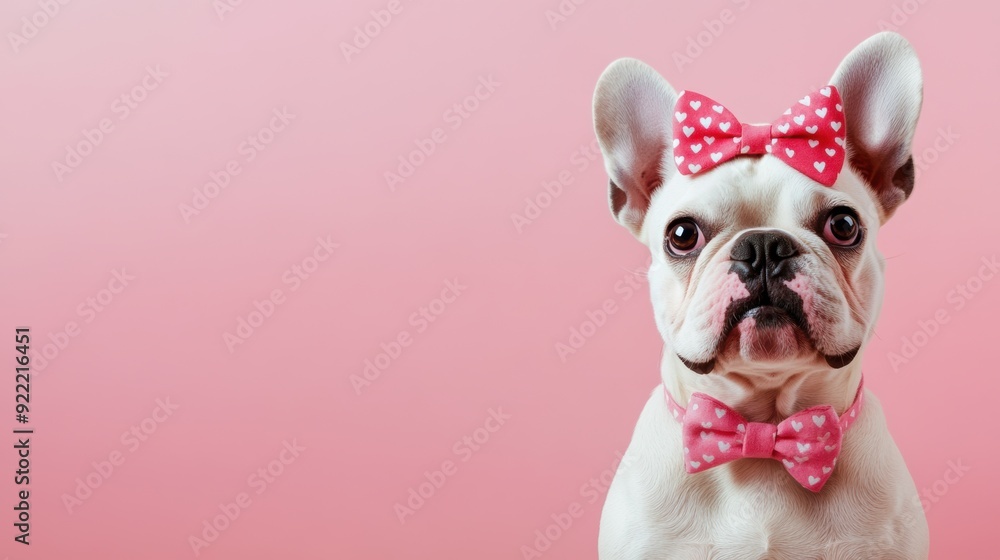 Adorable french bulldog with stylish bowtie on pink background Adorable french bulldog with stylish bowtie on pink background