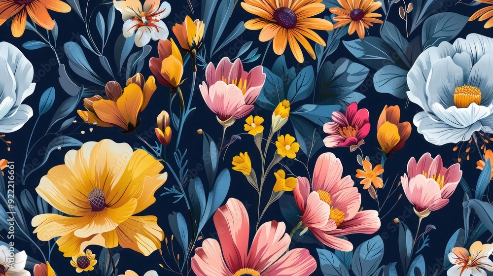 Fresh seamless pattern of spring flowers in bloom. Fresh seamless pattern of spring flowers in bloom.