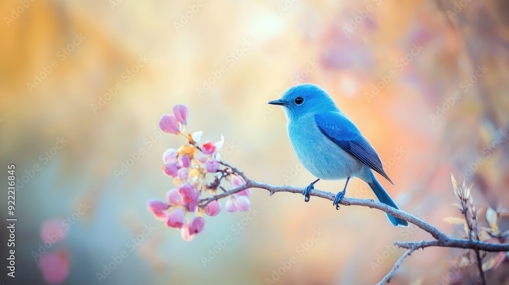 A vibrant blue bird perched on a branch, set against a soft-focus natural background, capturing the delicate beauty of avian life. A vibrant blue bird perched on a branch, set against a soft-focus natural background, capturing the delicate beauty of avian life.