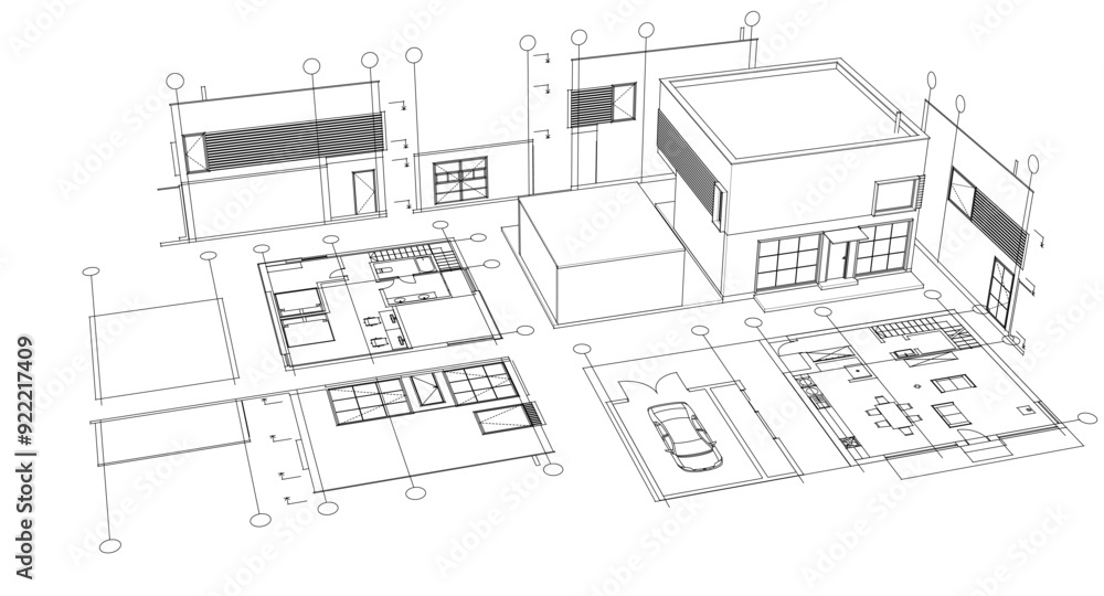 house architectural project sketch 3d illustration
house architectural project sketch 3d illustration