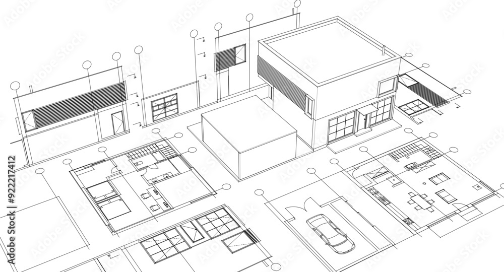 house architectural project sketch 3d illustration
house architectural project sketch 3d illustration