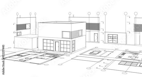 house architectural project sketch 3d illustration	
